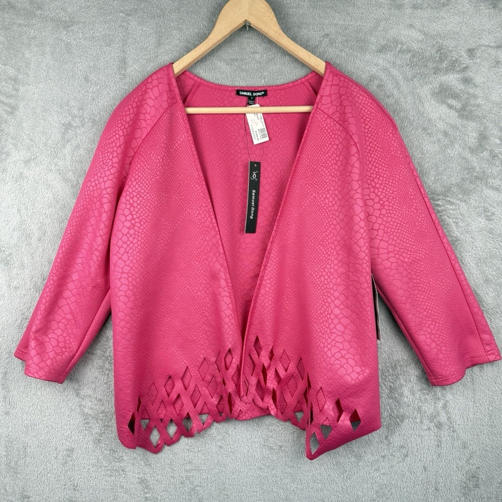 Samuel Dong Open Front‎ Blazer Womens S Pink Snake Skin Cut-Outs 3/4 Sleeve NWT
